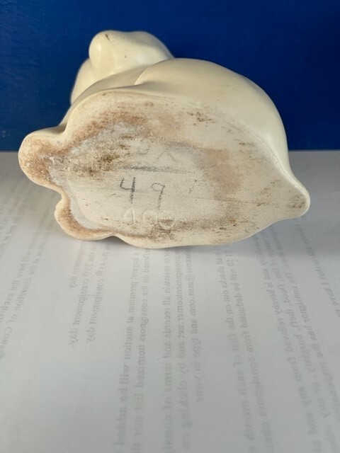 Antique Pure Plain Solid White Pottery Sitting Cute Puppy Dog Small 4" Planter