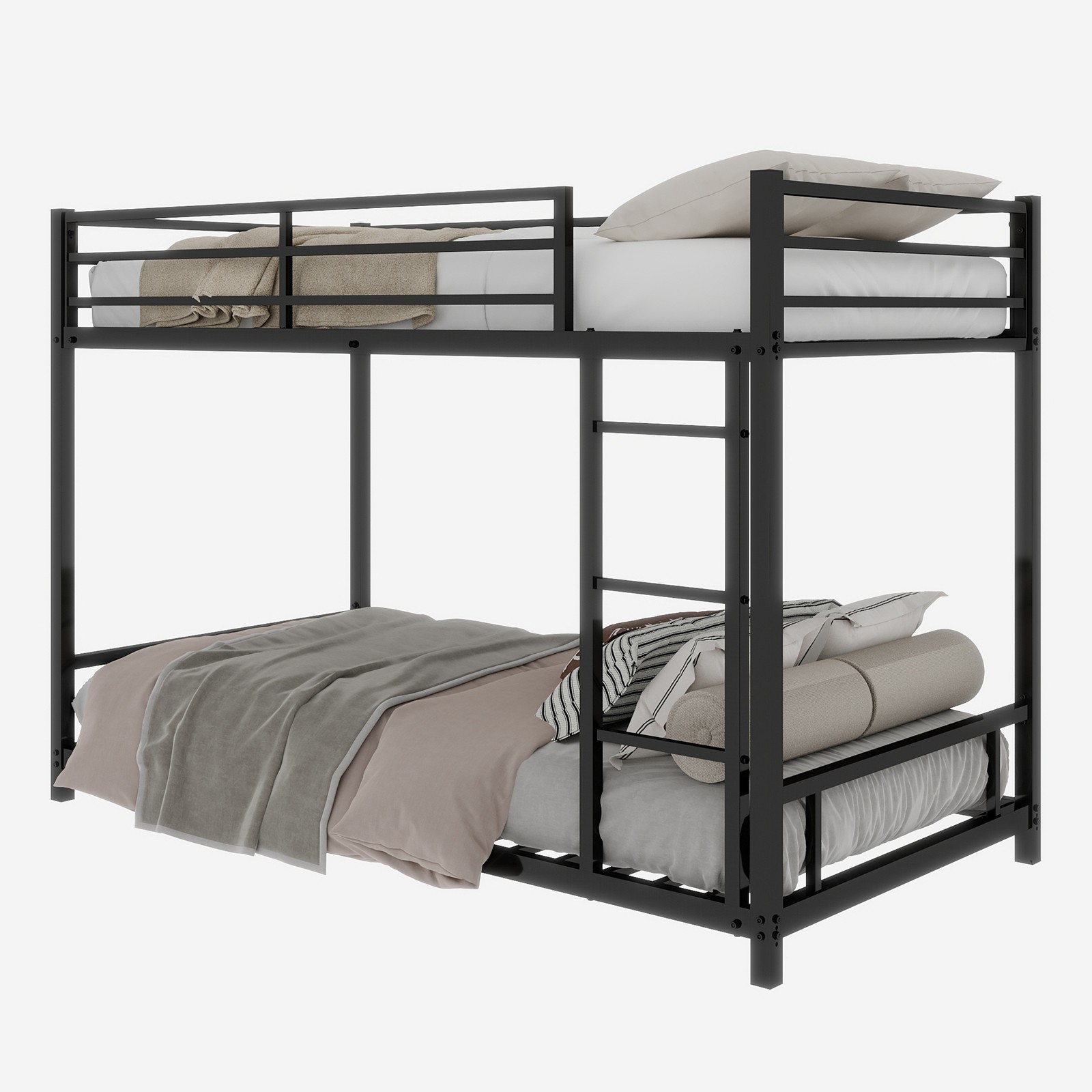 Metal Twin over Twin Bunk Bed Heavy-duty Sturdy Metal w/ Safety Guardrail Black
