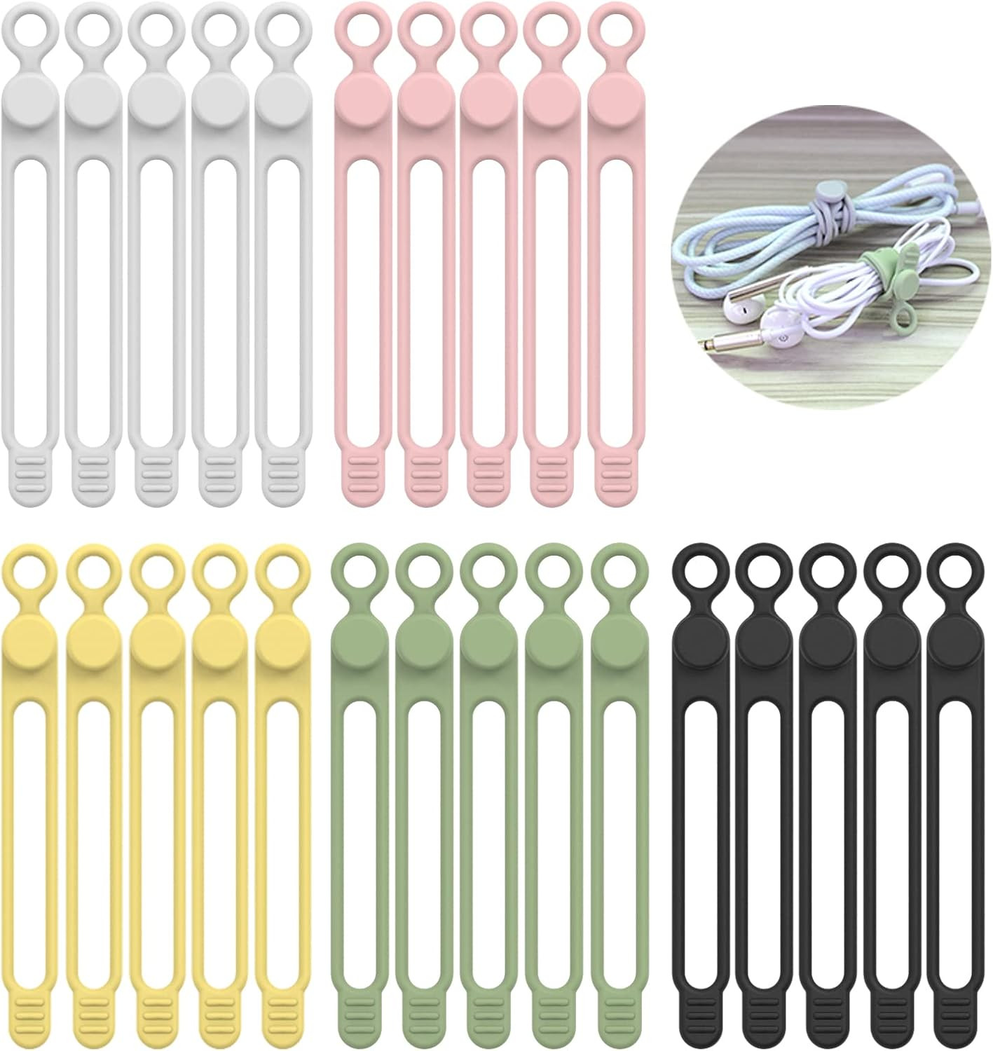 [25Park] Silicone Cable Ties,Reusable Cable Management Organizer,Cable Straps,Co