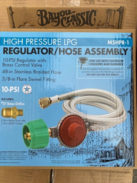 BAYOU CLASSIC M5HPR-1  48" 10 PSI STAINLESS  GRILL PROPANE HOSE & REGULATOR
