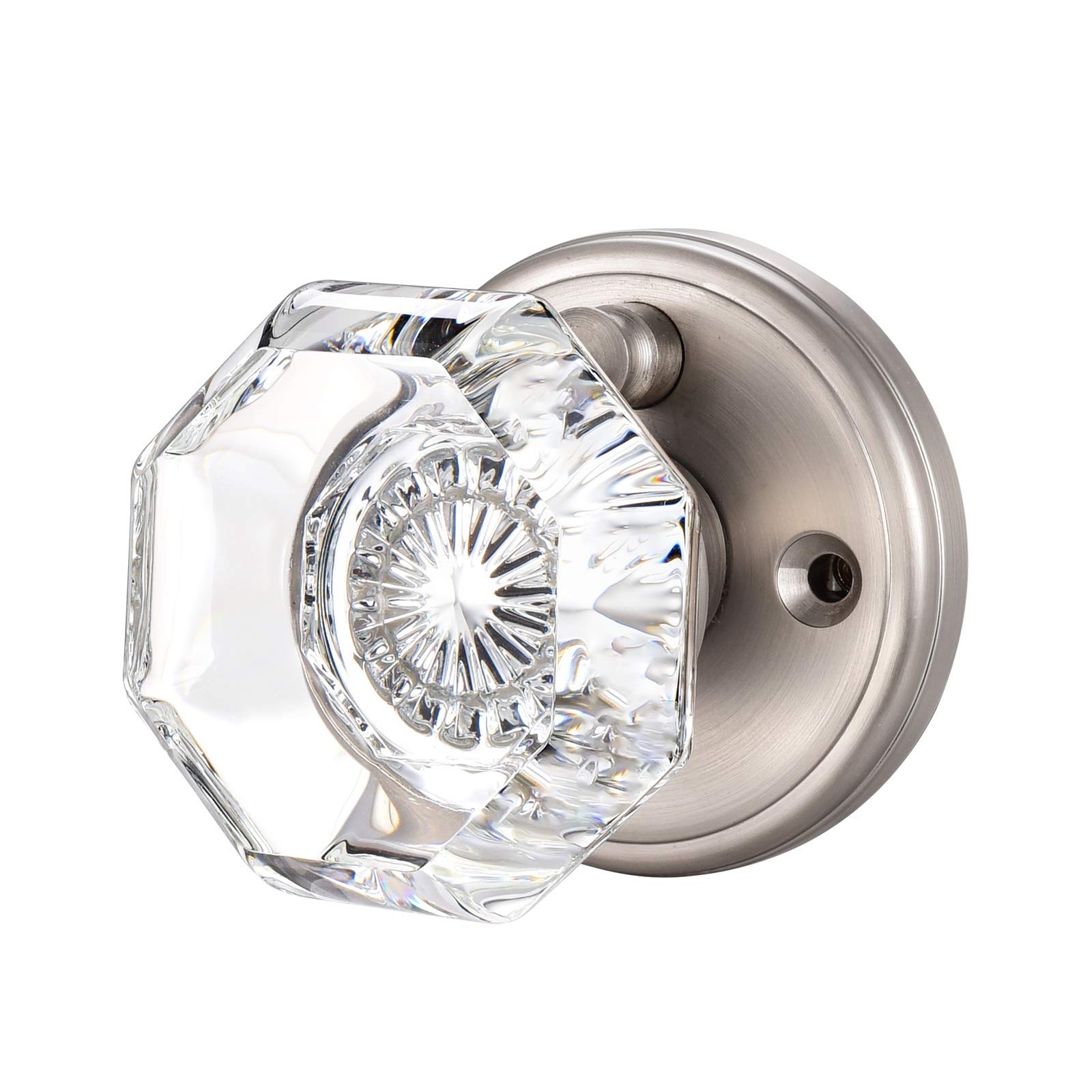 Crystal Glass Door Knobs Interior, Modern .Privacy, Satin Nickel