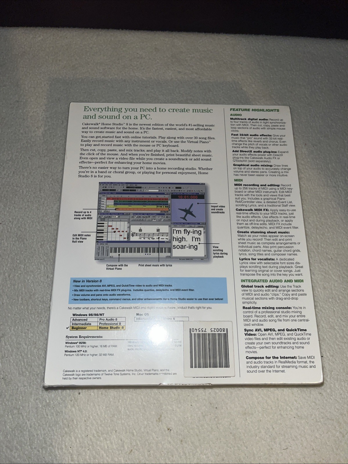 Cakewalk Home Studio 8 NEW in BIG SEALED Windows 95 Windows NT Cd Rom