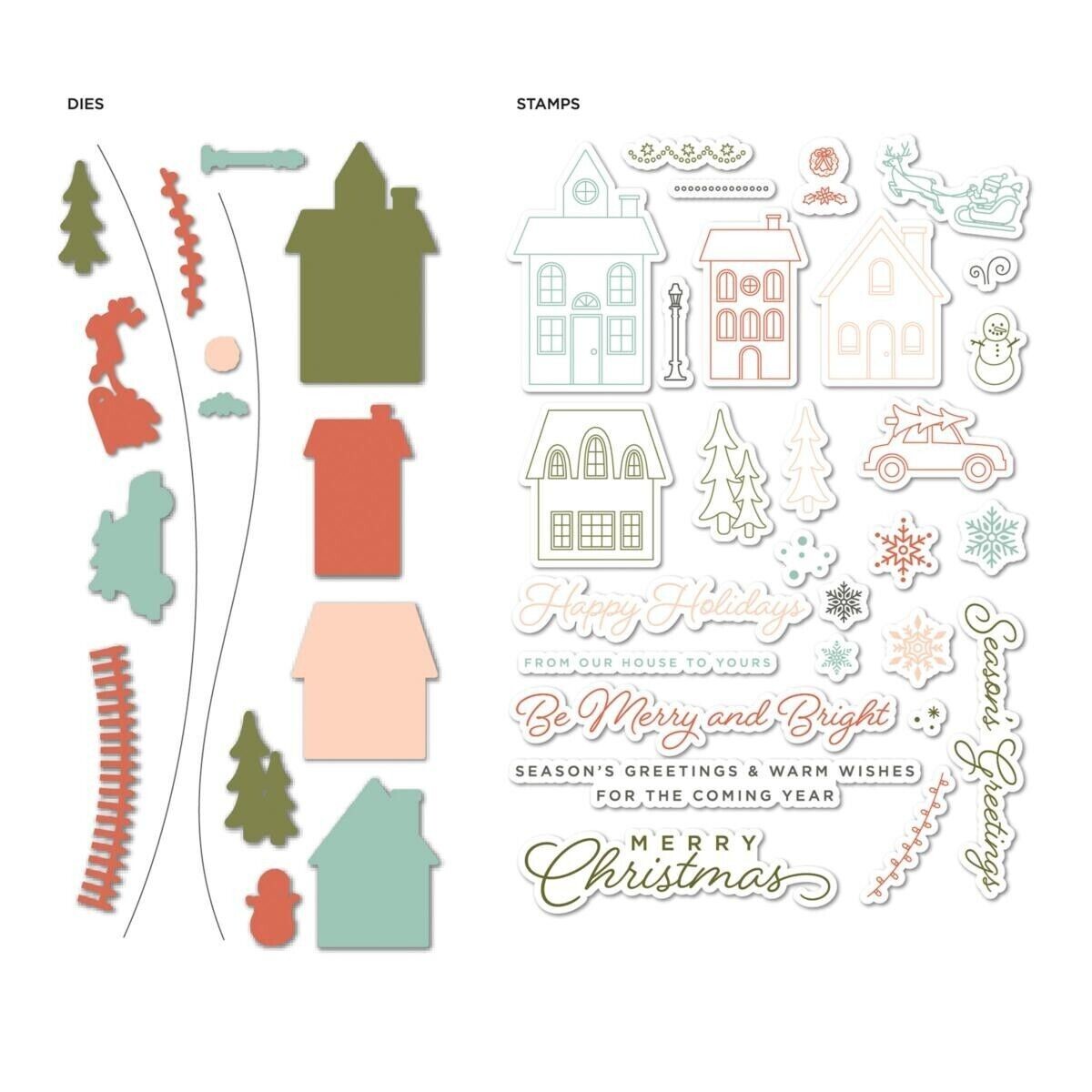 Diamond Press Holiday Village Stamp and Die Set New