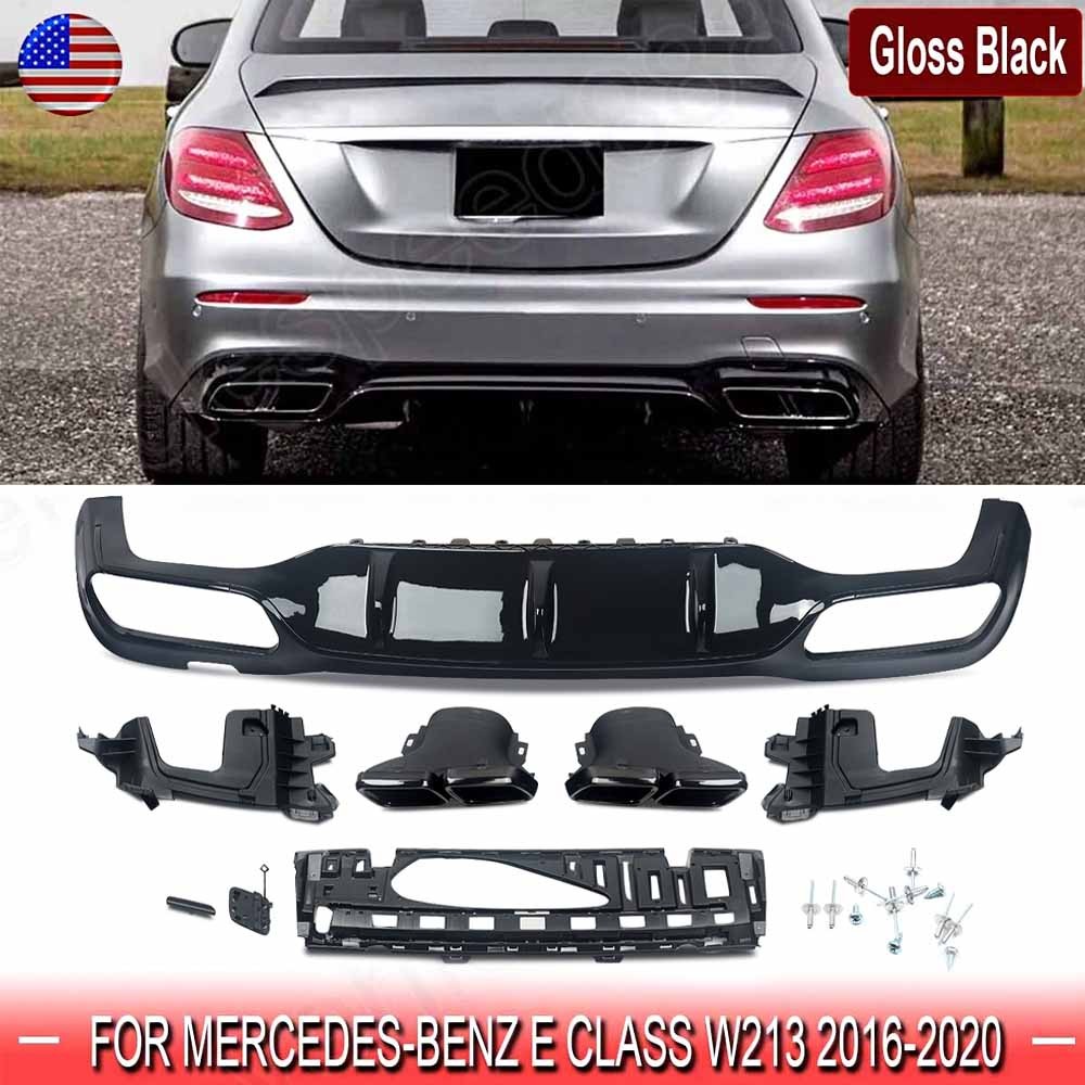 Rear Bumper Diffuser Lip W/ Exhaust Tips For 2016-2020 Benz W213 E300 E400 E43
