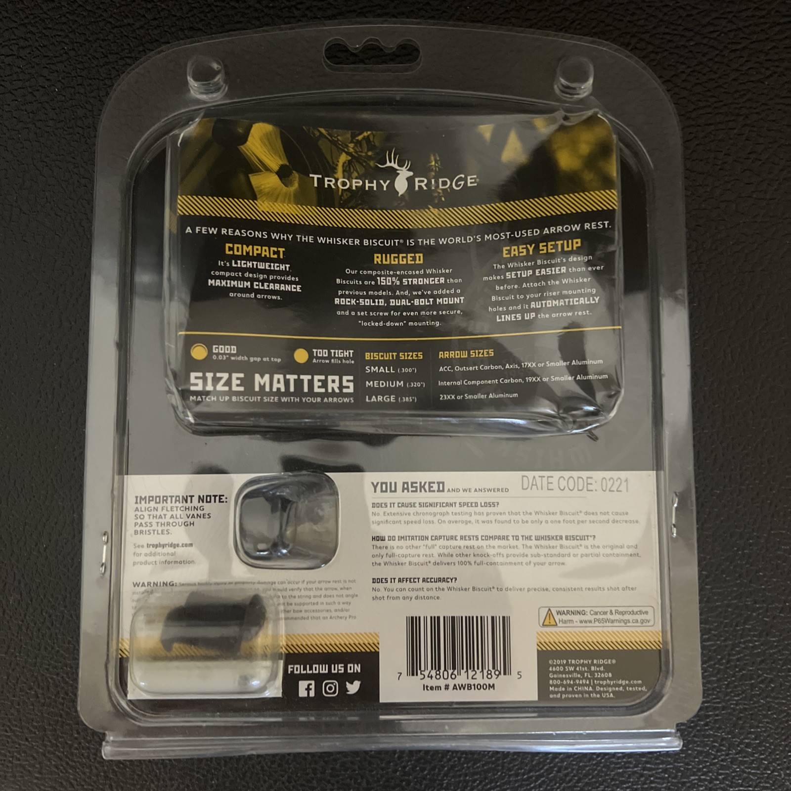 Whisker Biscuit Quick Shot Arrow Rest by Trophy Ridge (AWB100M)