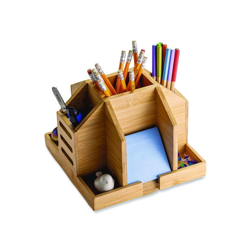 Officemate 71007 Bamboo Rotary Organizer 9 Comp Brown