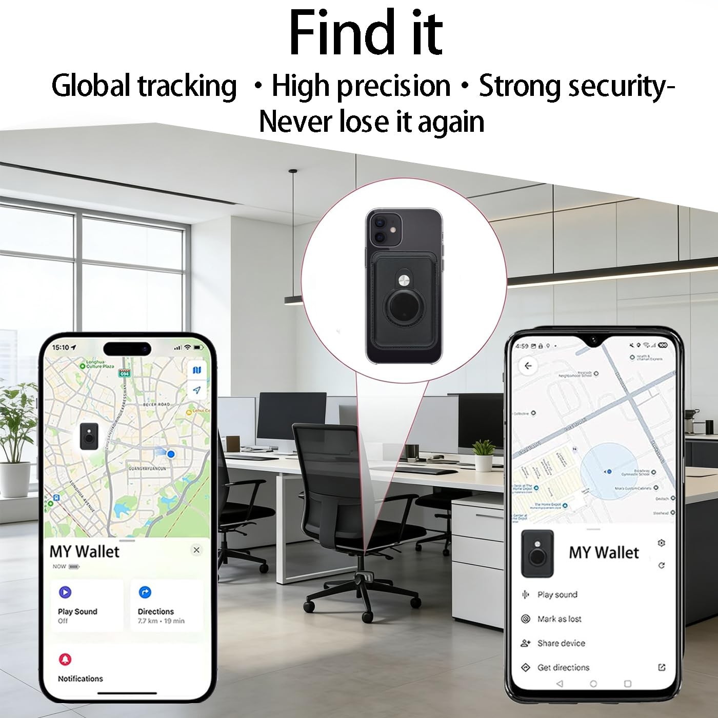 for MagSafe Wallet Work with Find My Functionality iOS and Android Black