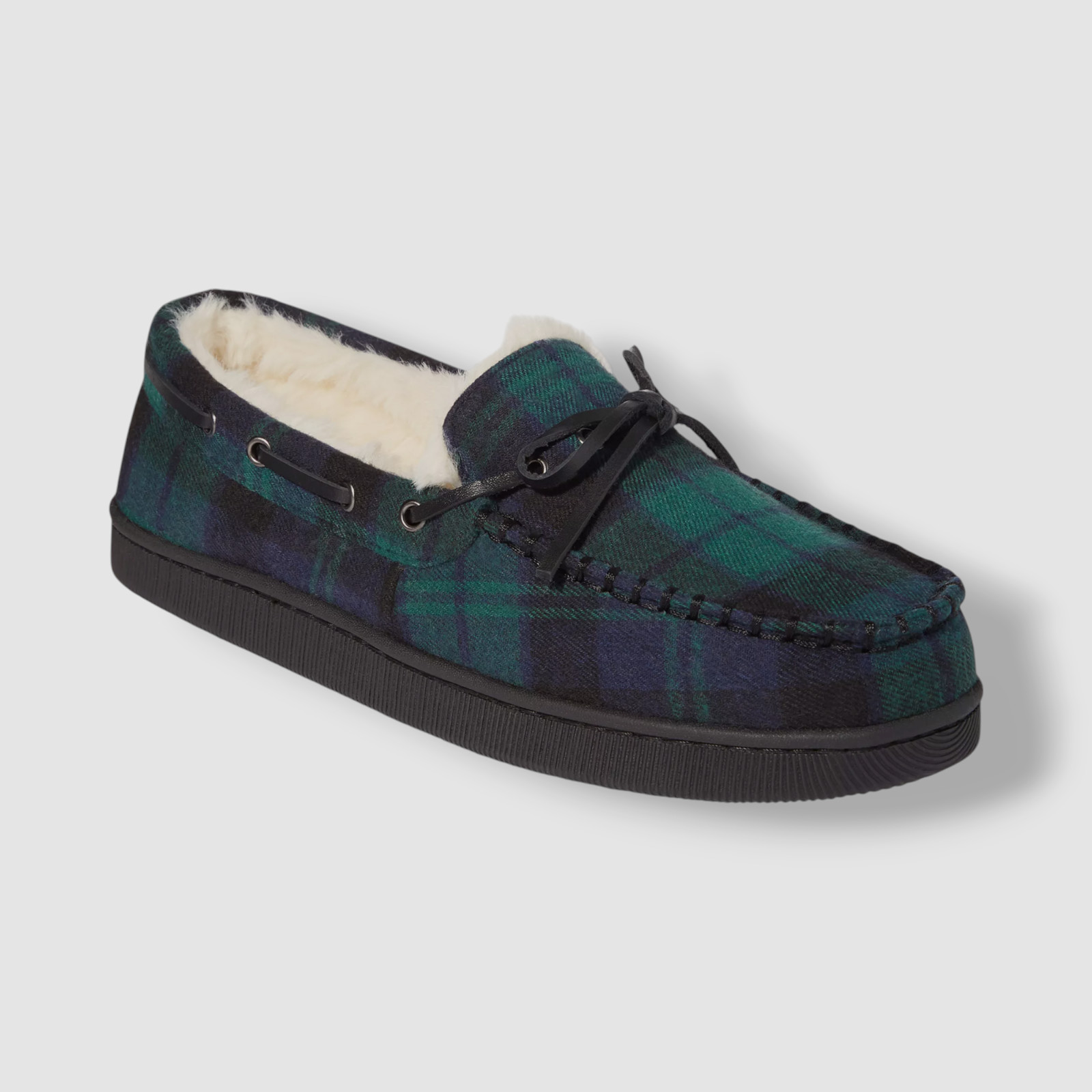 Club Room Men's Green Plaid Faux-Fur Moccasin Slippers Shoes Size 8-9/M