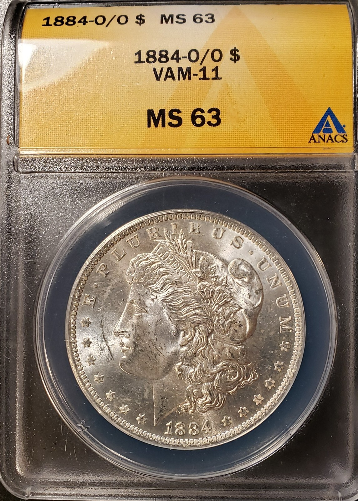 1884-O/O Over Mint Mark Morgan Silver Dollar ANACS MS-63 VAM-11