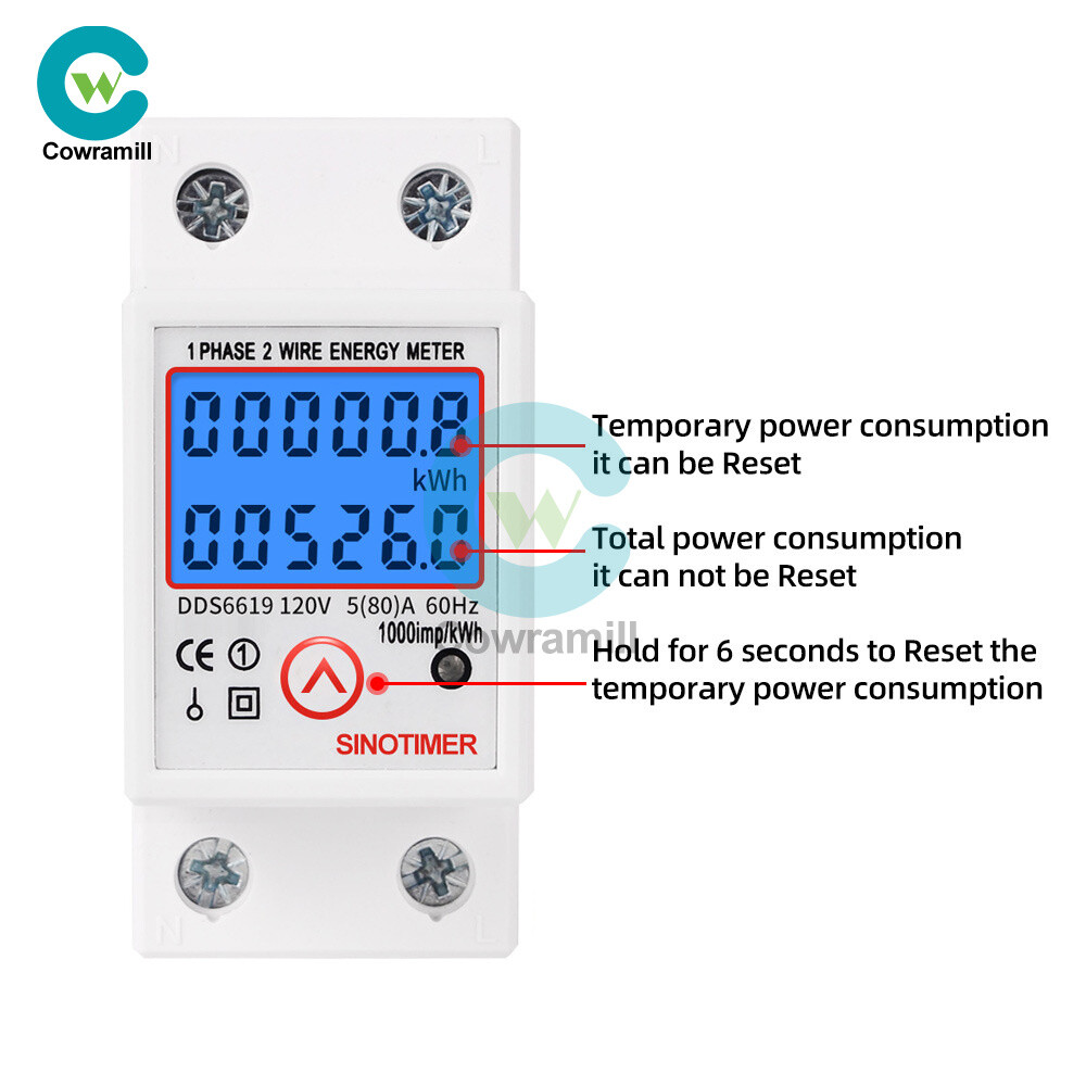 DDS6619 120V Reset LCD Digital Single Phase Energy Watt KWh Meter DIN Rail Mount