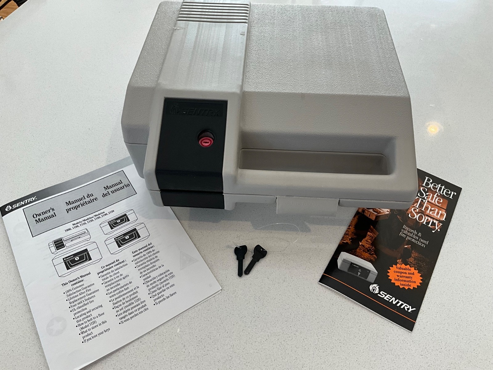 SENTRY 1000 Portable Safe Fire Proof Lock Box 2 Keys 12 x 12 x 5 Security White