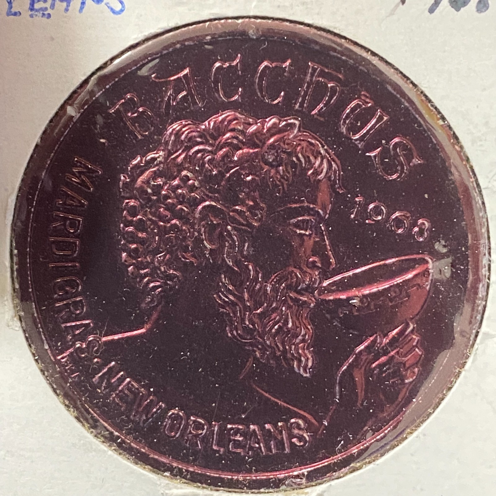 Mardi Gras 1968 "Bacchus" 1977 "The Fonz" Alum Doubloon 38mm