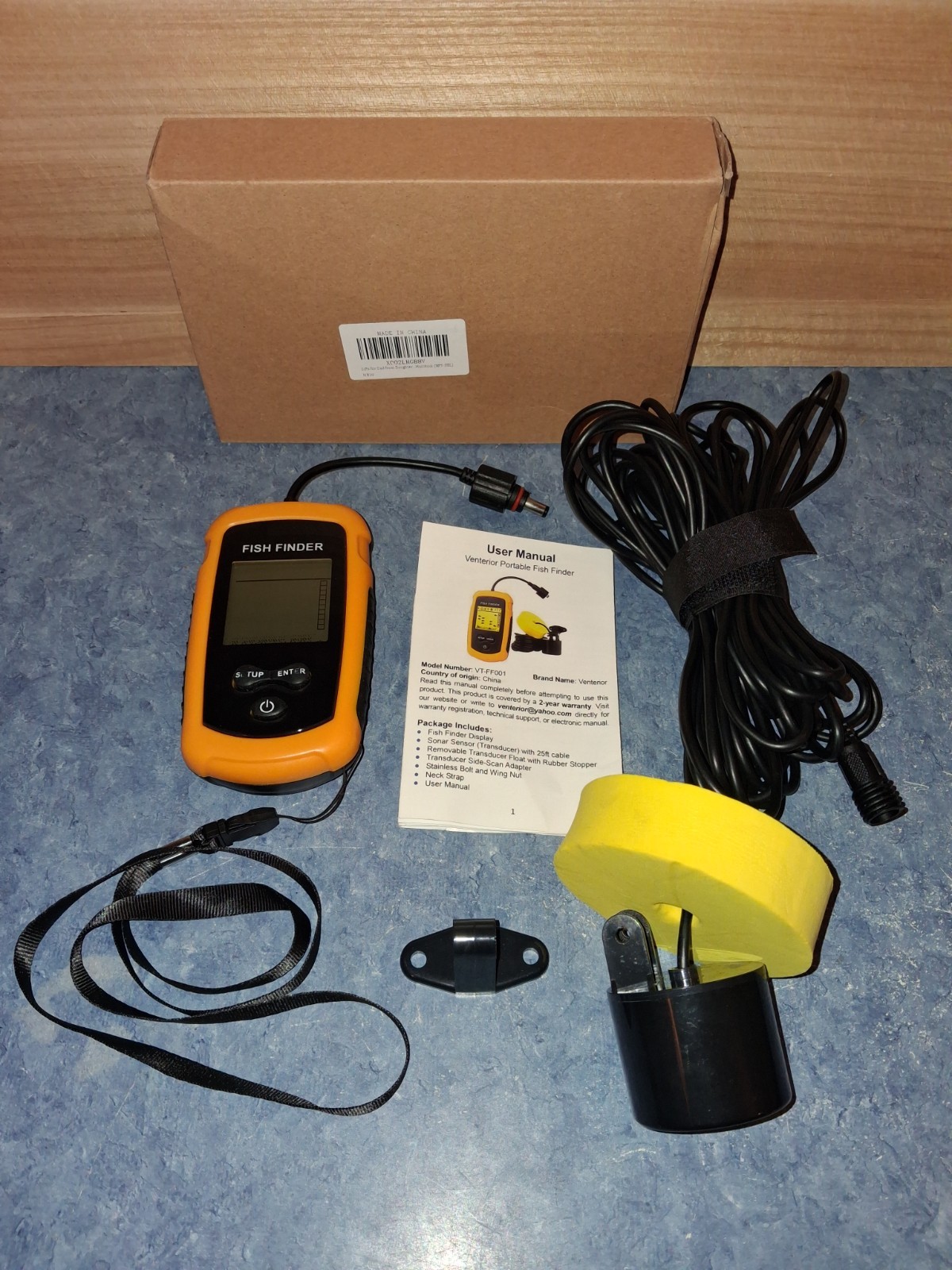 Venterior Portable Fish Finder-Handheld Sonar-LCD Display-Castable Transducer