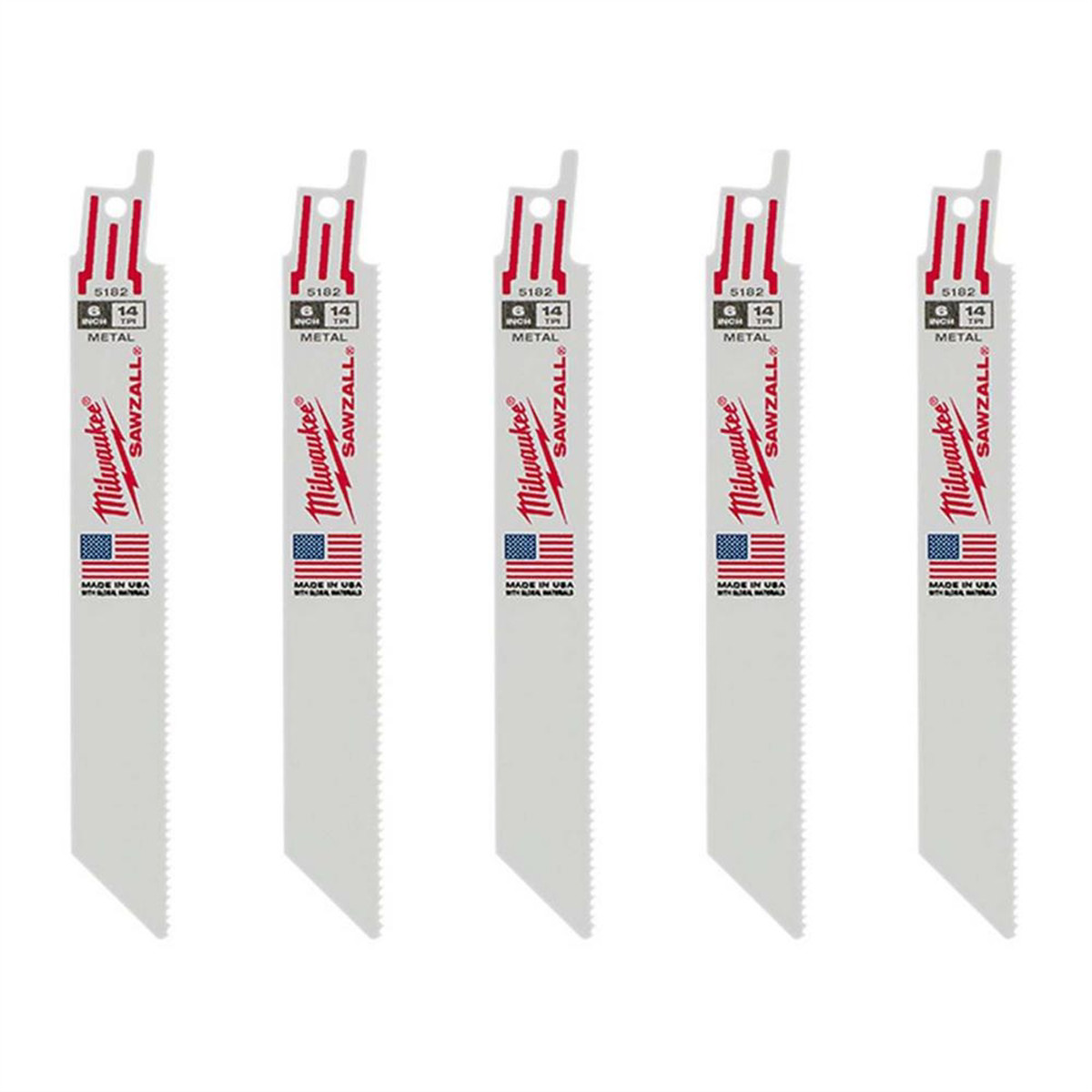Milwaukee 48-00-5182 5pk of 6 w/ 14 TPI Metal Cutting Recip. Saw Blades