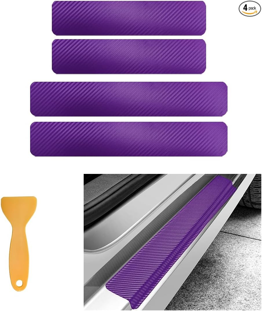 4 PCS Car Door Sill Protector, Carbon Fiber Auto Entry Edge  Color: Purple, 3D