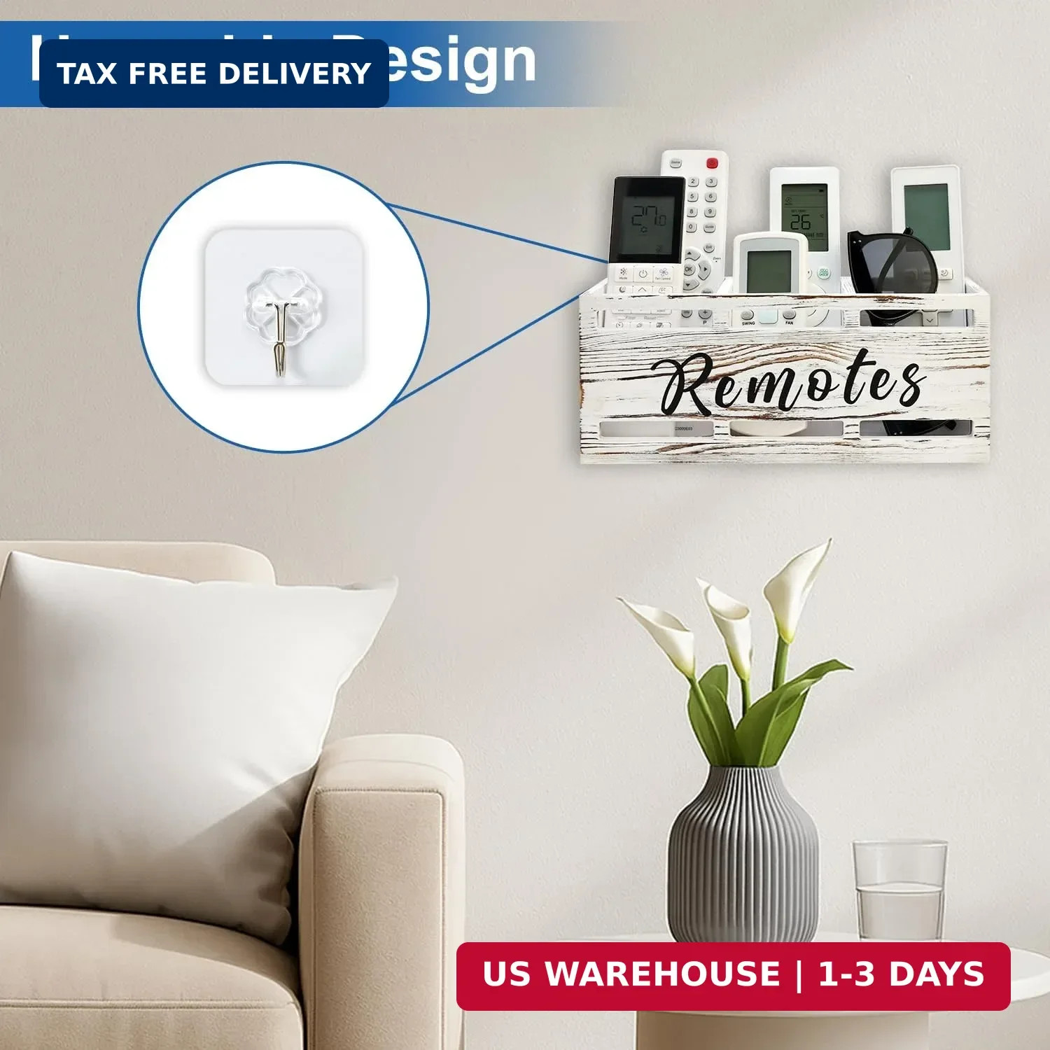 Remote Control Holder for Wall Bedside Organizer Wooden Remote Caddy Control Org