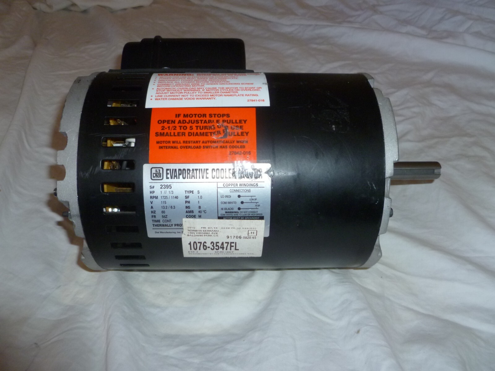 EVAPORATIVE COOLER MOTOR 1076-3547FL