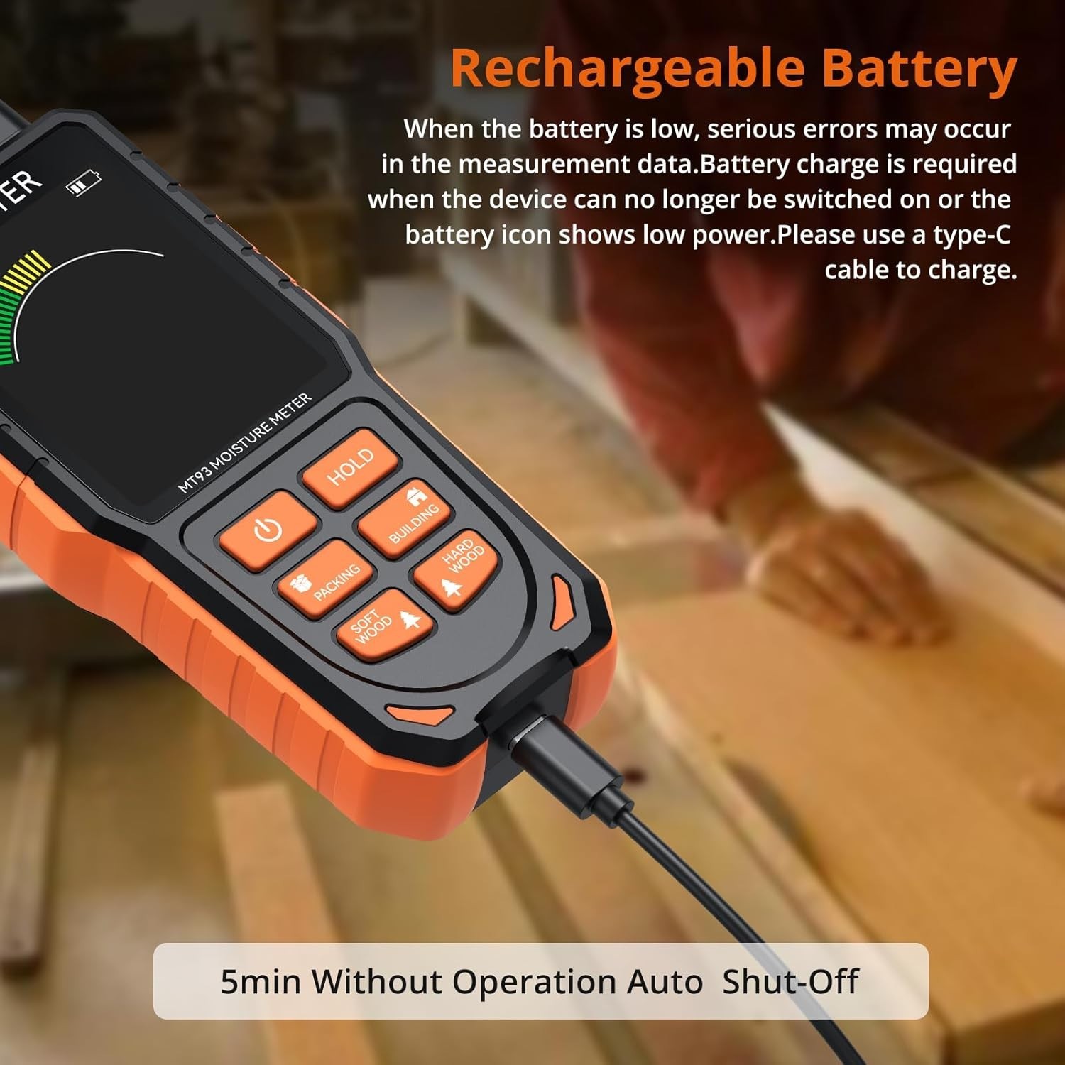 Medidor de humedad recargable con pantalla tricolor: Detector de humedad para pa
