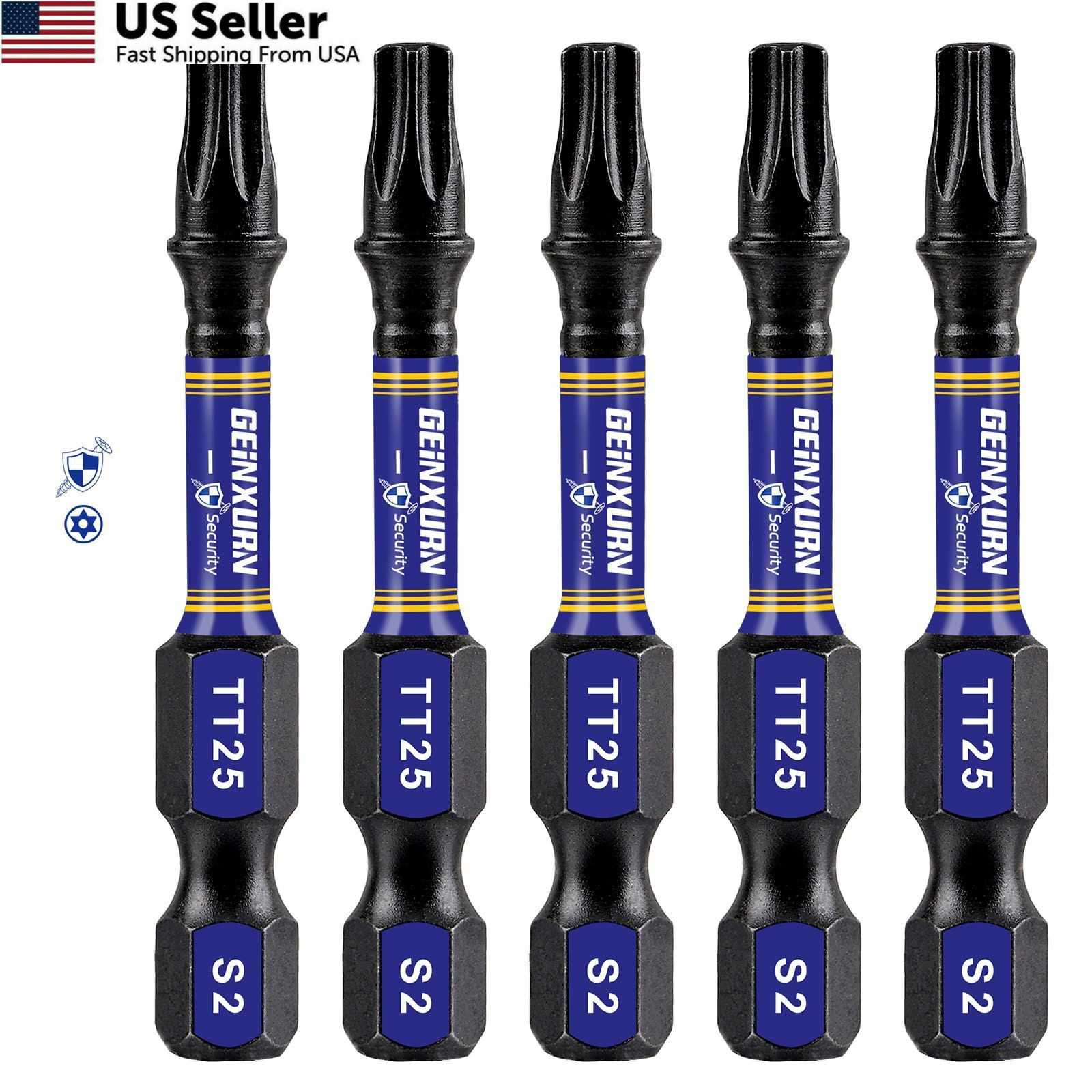 Geinxurn 5 Pieces T25 Hollow 2 In. Impact Tough Magnetic Insert Bit 2"-5PCS