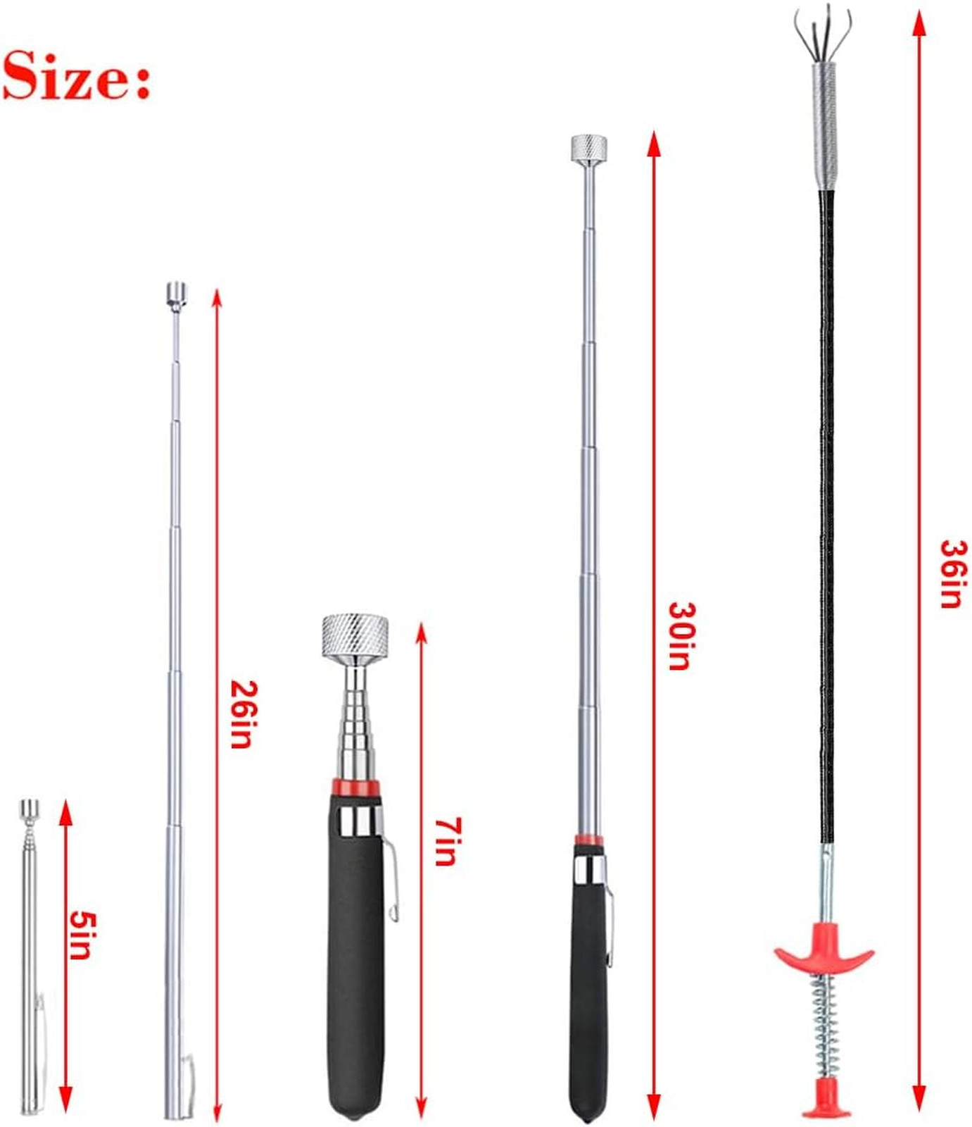 Telescoping Magnet Pick-up Tool Set Bundle of 4 Extendable Bendable Springs Flex