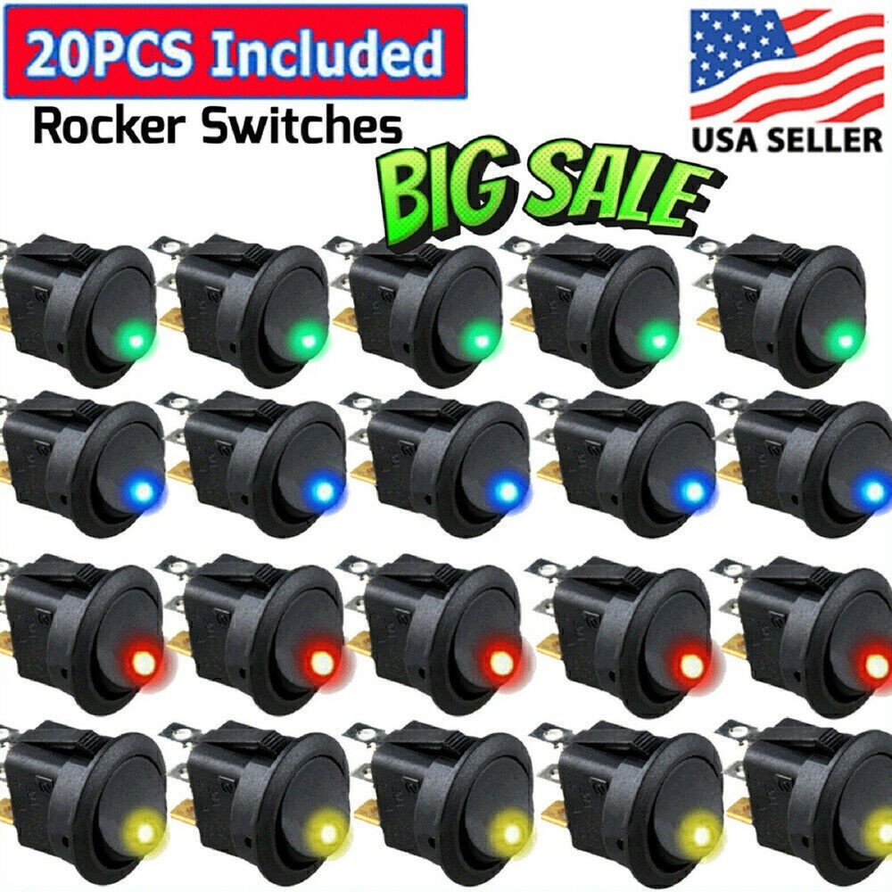 20PCS ROCKER SWITCH Toggle 12V Led Light Car Auto Boat Round ON/ OFF SPST 20 */