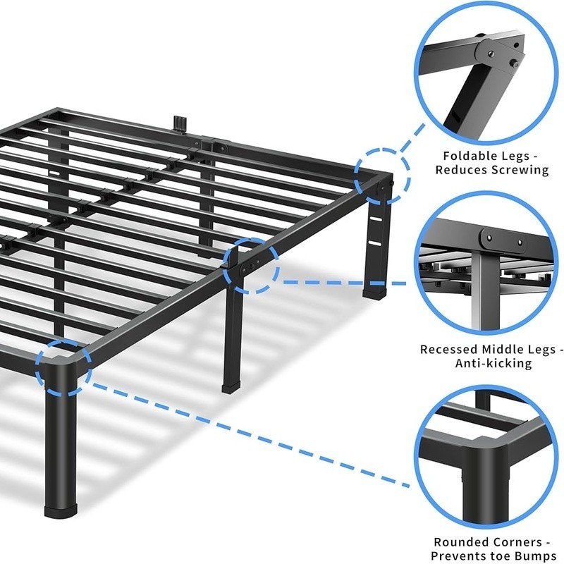 Durable Metal Bed Frame Sturdy Platform W/ Noise-Free Design Under Bed Storage