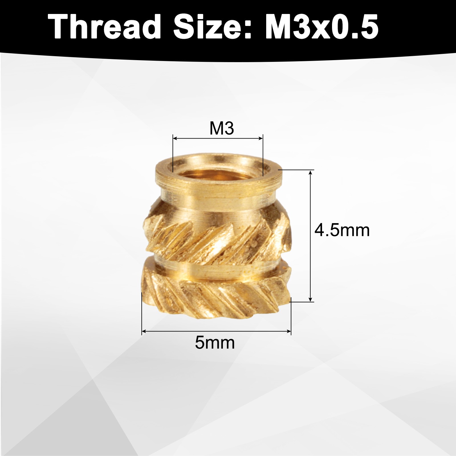 100pcs M3 Threaded Inserts Brass Heat Set Insert M3x4.5mm, OD 5mm Knurled Nuts