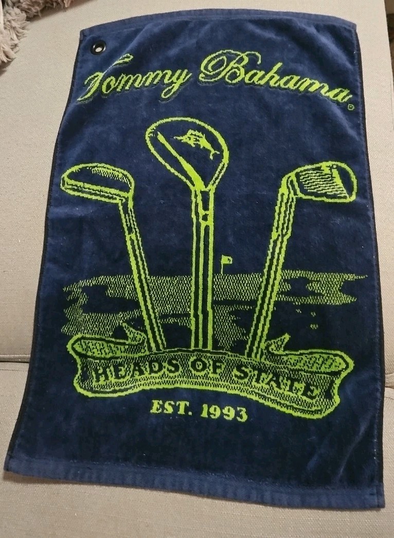 RARE Tommy Bahama 100% Cotton Golf Towel HEADS OF STATE Blue & Green Pre-owned