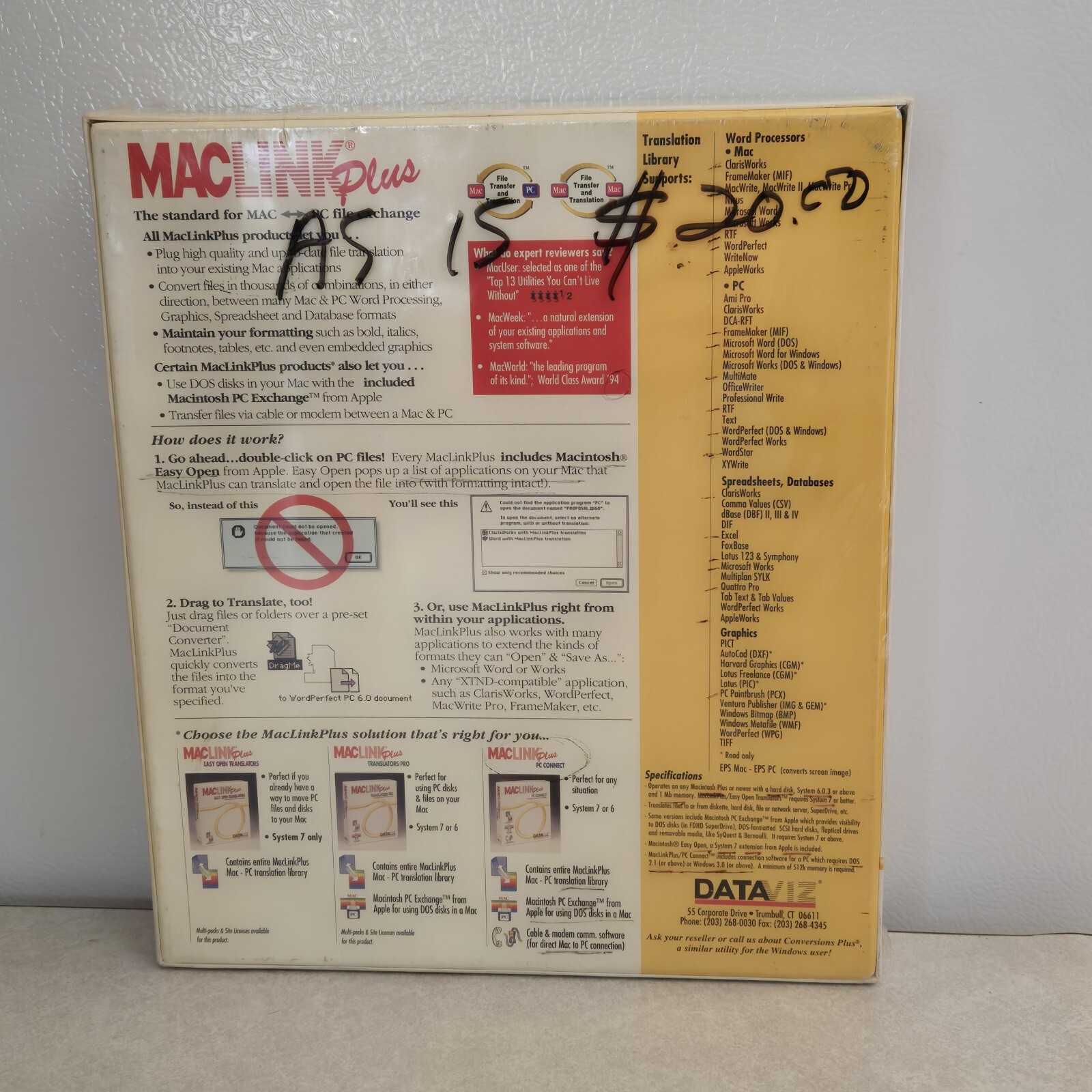 MacLink Plus PC by DataViz for Macintosh System 7 NEW & SEALED Data Viz