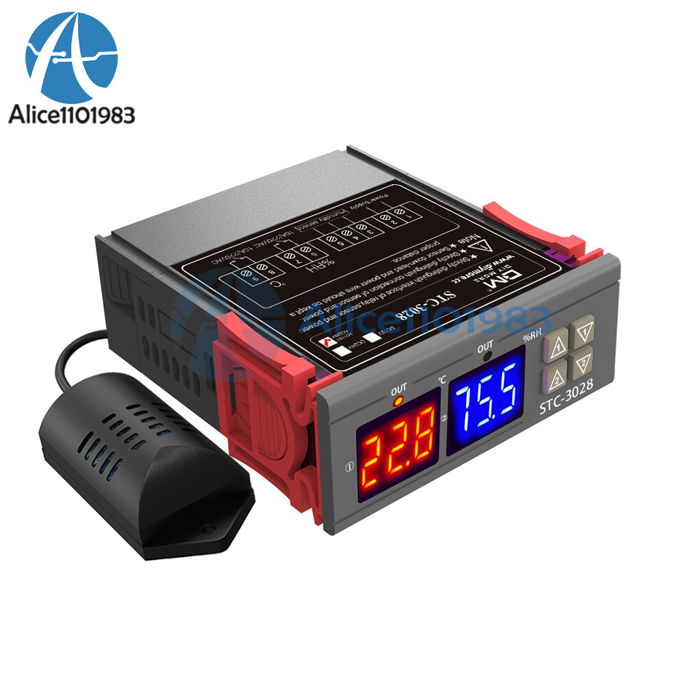 STC-3028 AC110-220V Digital Dual LCD Temperature Humidity Controller Thermostat