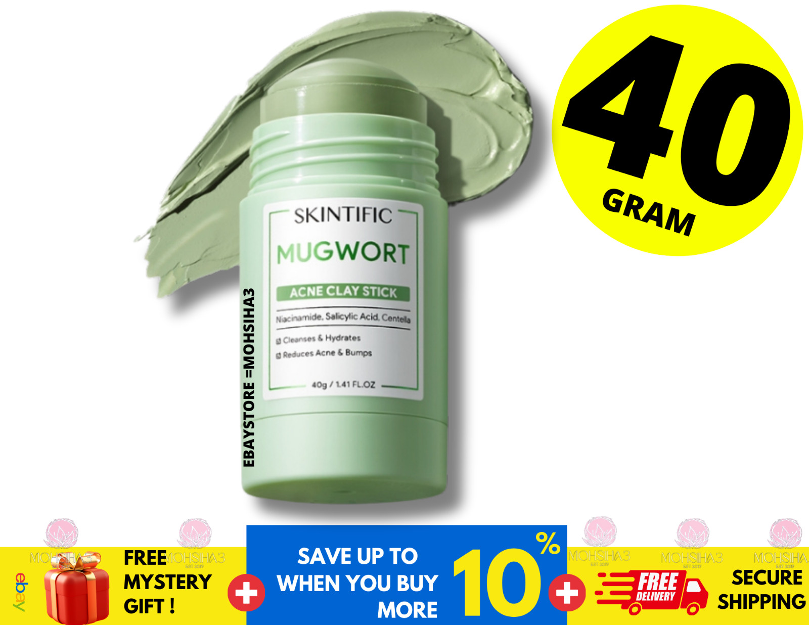 SKINTIFIC Mugwort Acne Clay Mask Stick (reduces redness, inflammation, pore) 40g