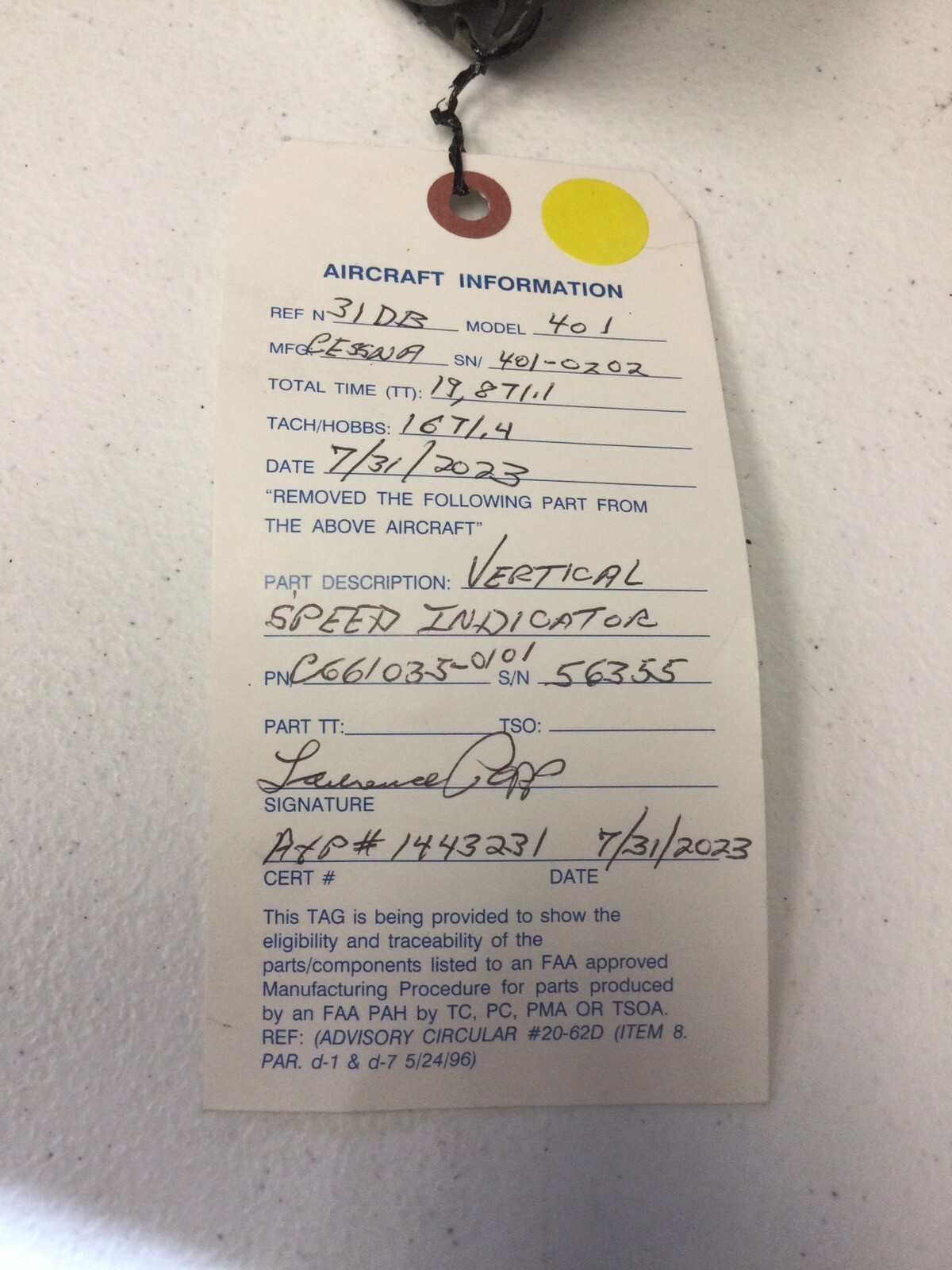 CESSNA 7030-50101 VERTICAL SPEED INDICATOR WORKING - AS REMOVED