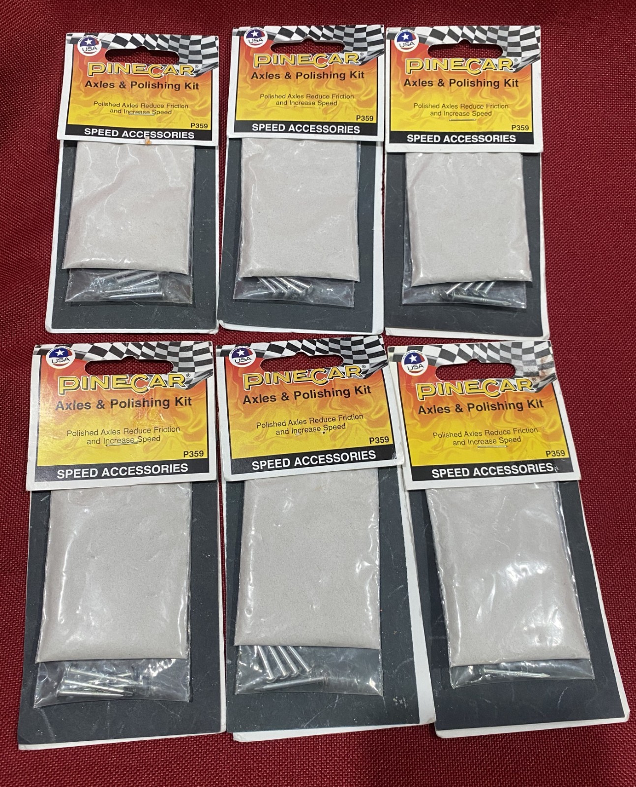 (6) LOT PINECAR AXLES & POLISHING KIT P359 NEW SPEED ACCEESSORIES PINE CAR DERBY