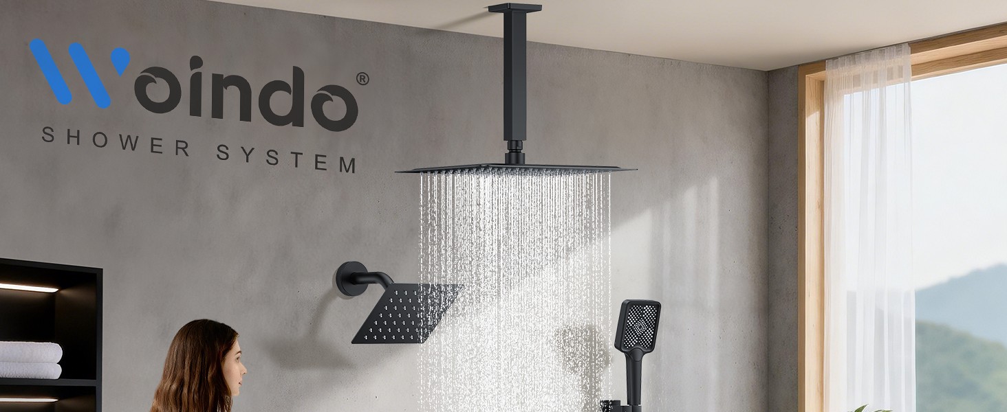 Shower Faucet Set, 10" Ceiling Mount Rainfall Shower System with 2 Rain Shower