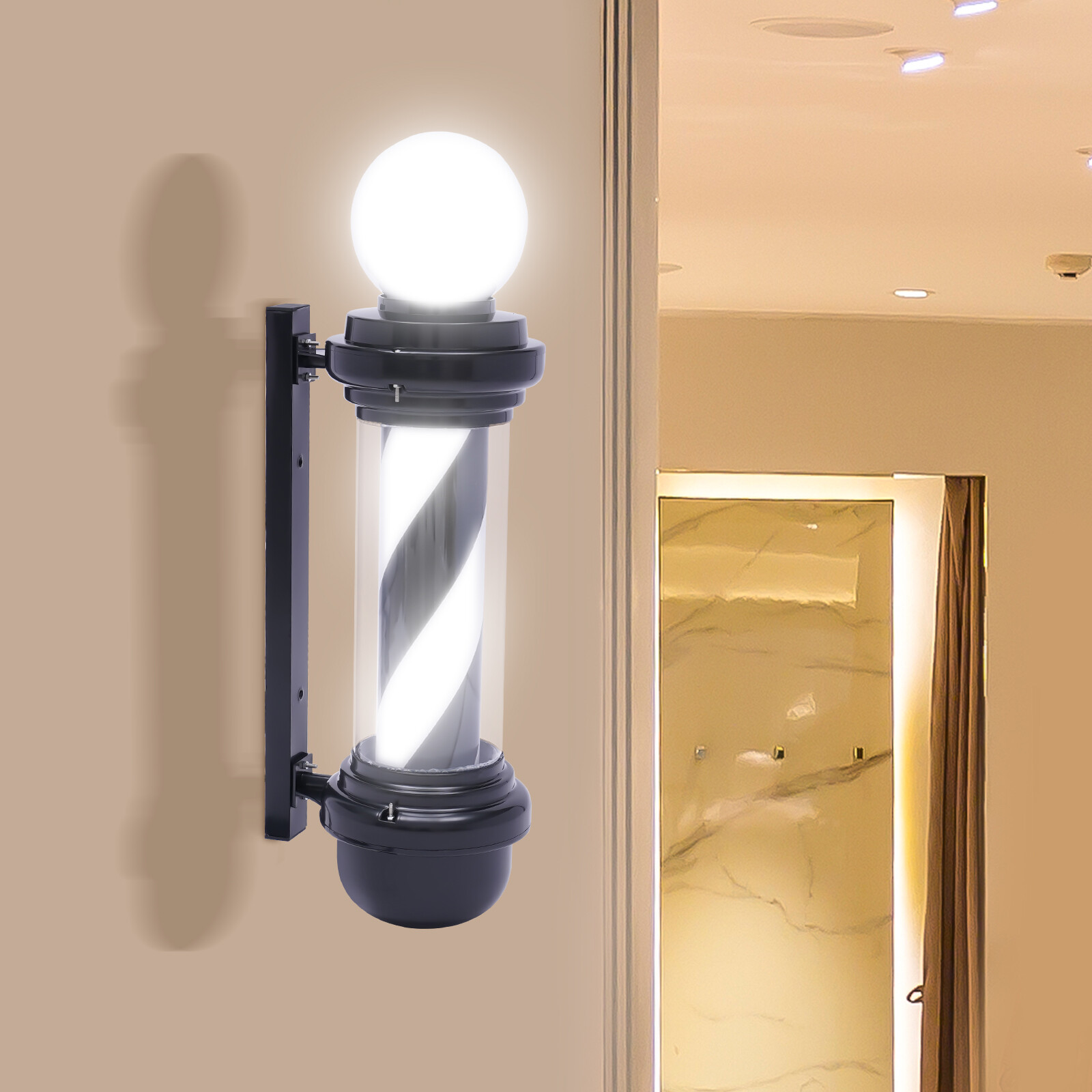 Rotating LED Barber Pole Light Barber Shop Stripes Wall Lamp Hair Salon Sign