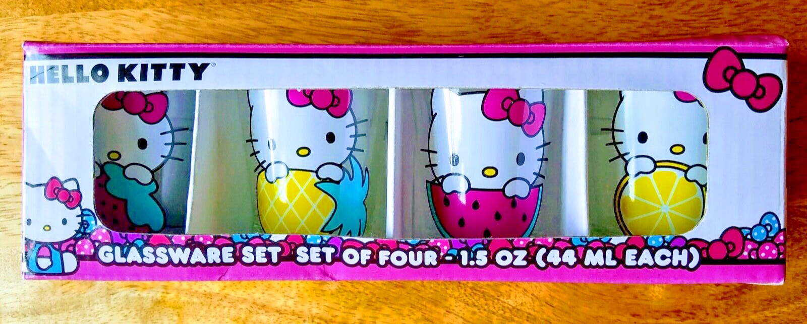 Hello Kitty Glassware Shot Glasses Glass Set of 4 1.5oz 44 ML Each Fruit Sanrio