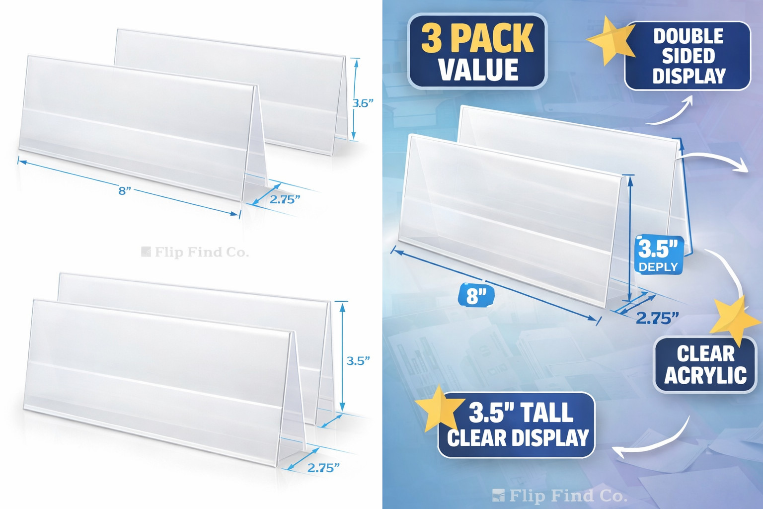 3 Pack Double Sided Name Plate Holder Clear Acrylic Desk Sign Display Office