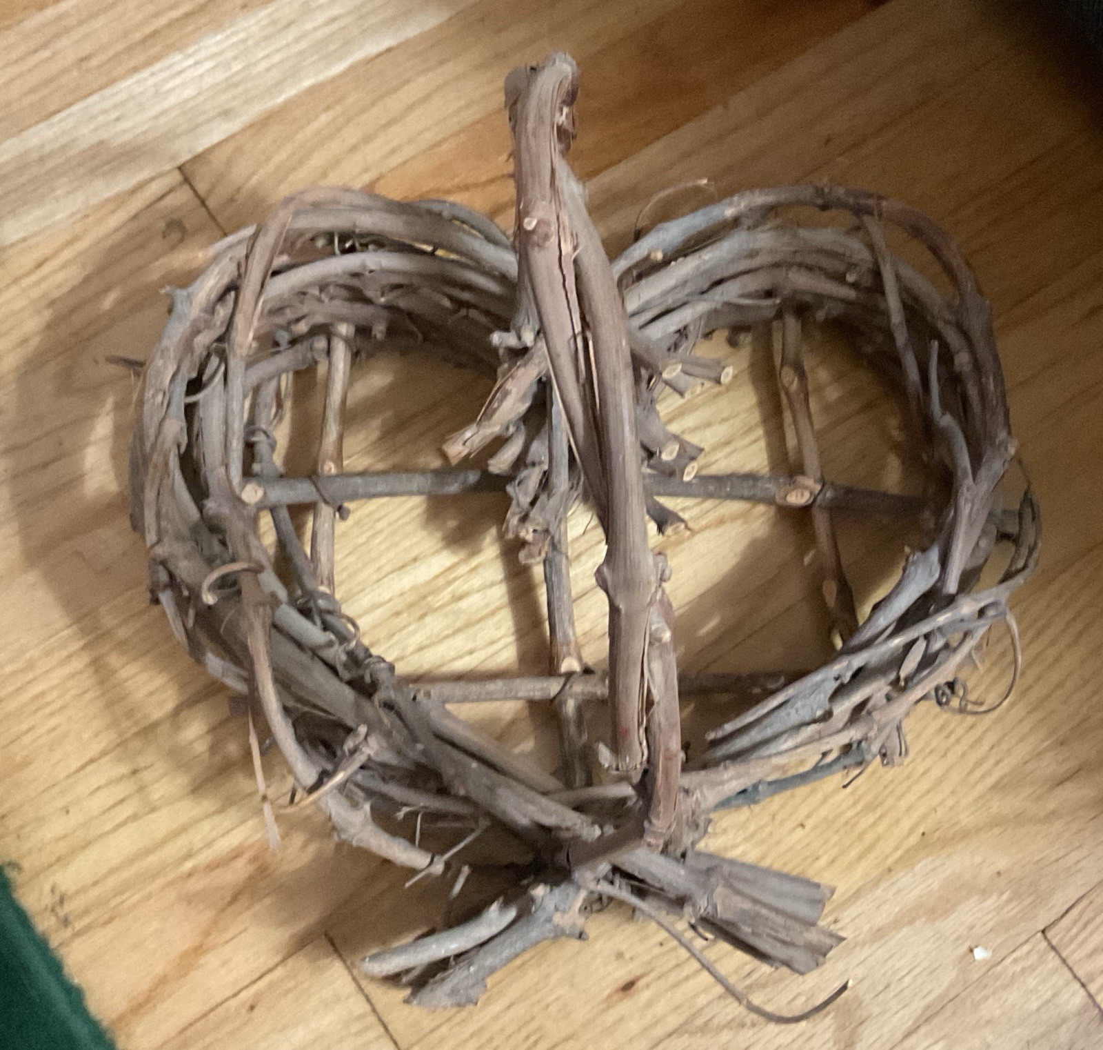Vintage Heart Shaped Bent Wood Basket with Handle Handmade Decorative Decor