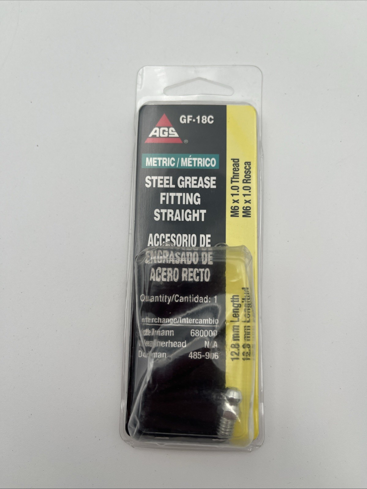 AGS GF-18C Straight Steel Grease Fitting M6x1.0 Thread