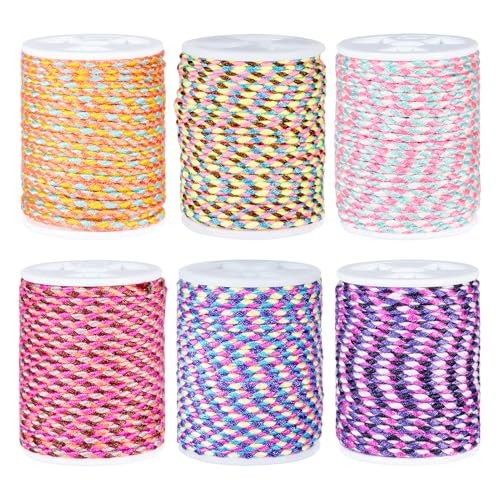 Elecrelive 6 Rolls Metallic Macrame Cords 1.5mm Colorful Braided 6 Colors