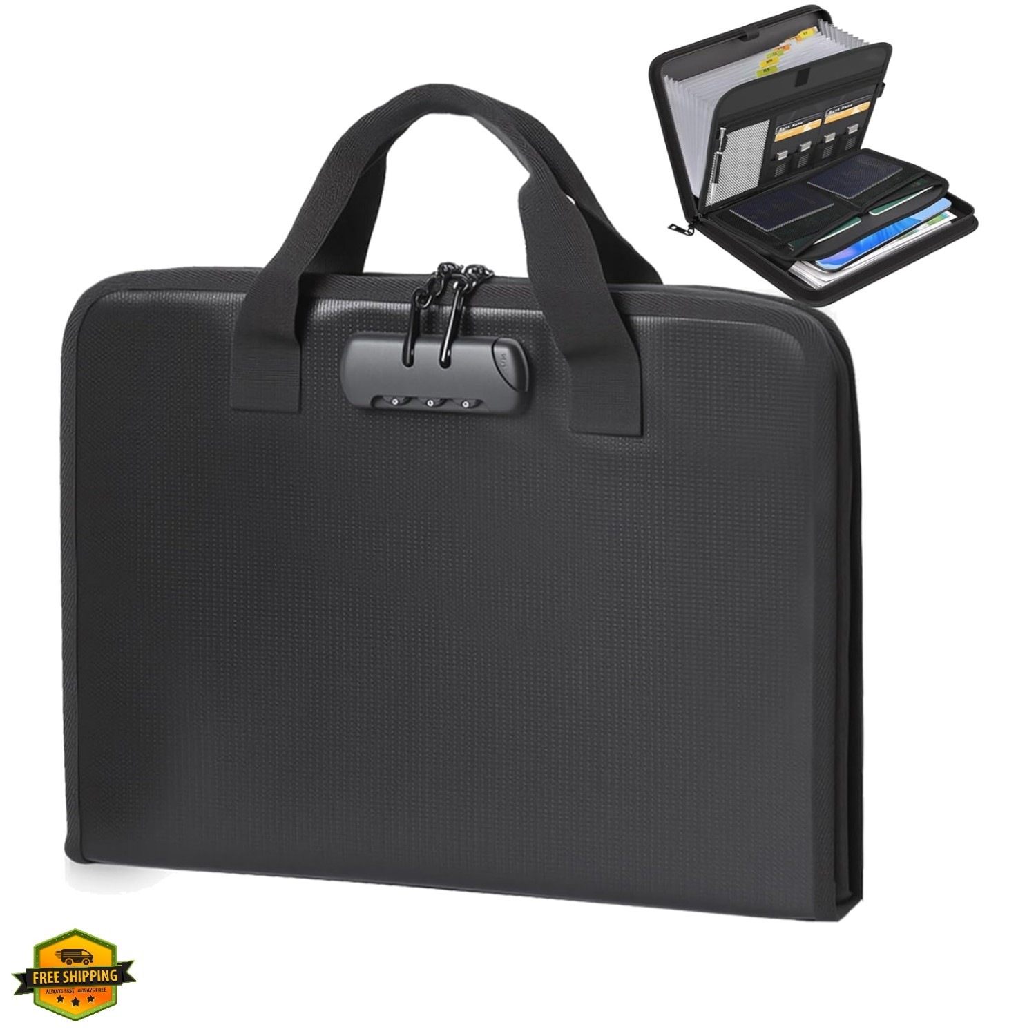 Fireproof Document Organizer Accordion File Folder with Zipper 13 Pockets