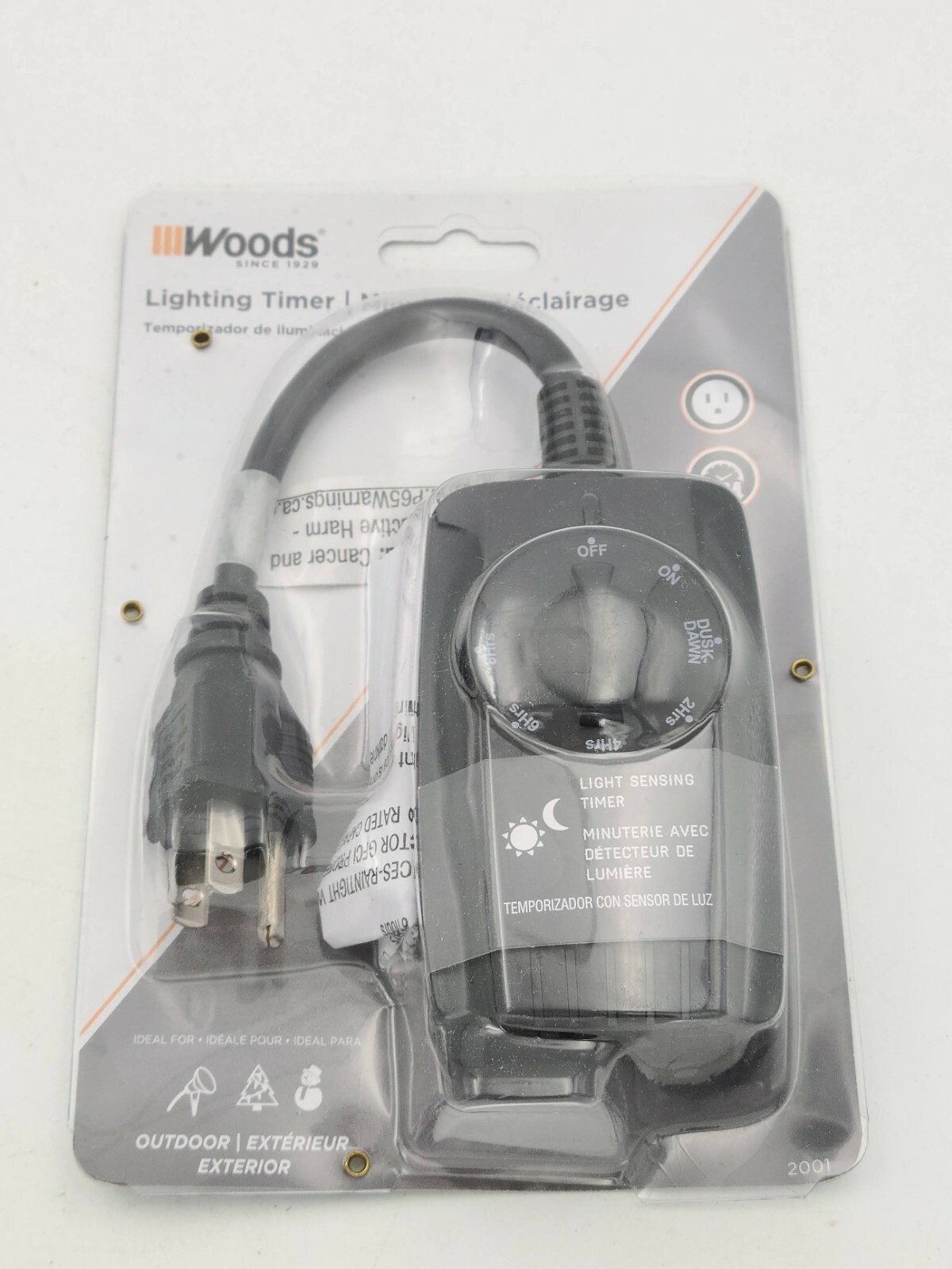 Woods 2001 Outdoor Outlet Timer w/Photocell Light Sensor, Weatherproof, 24-Hour