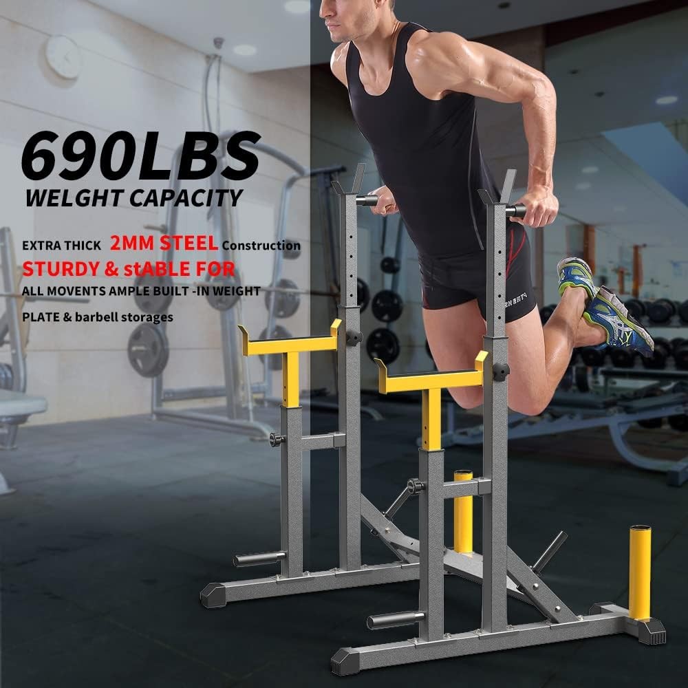 Adjustable Squat Rack Multi-Function Barbell Rack 690lb Home Gym Workout
