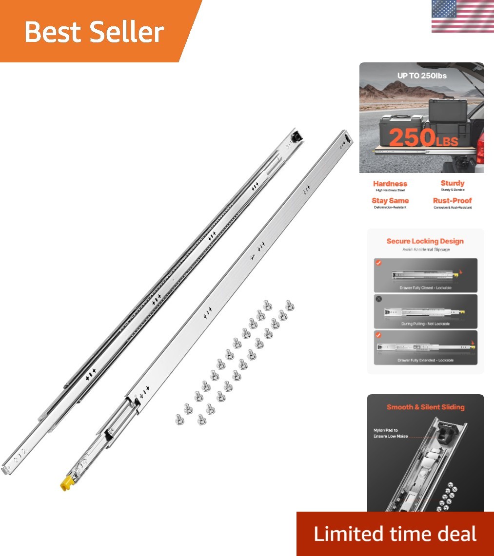 60-Inch Heavy-Duty Locking Drawer Slides - 250lbs Capacity, Smooth Operation
