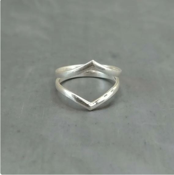 Sterling Silver Double V Ring Minimalist Stackable Birthday Ring All Size R 503