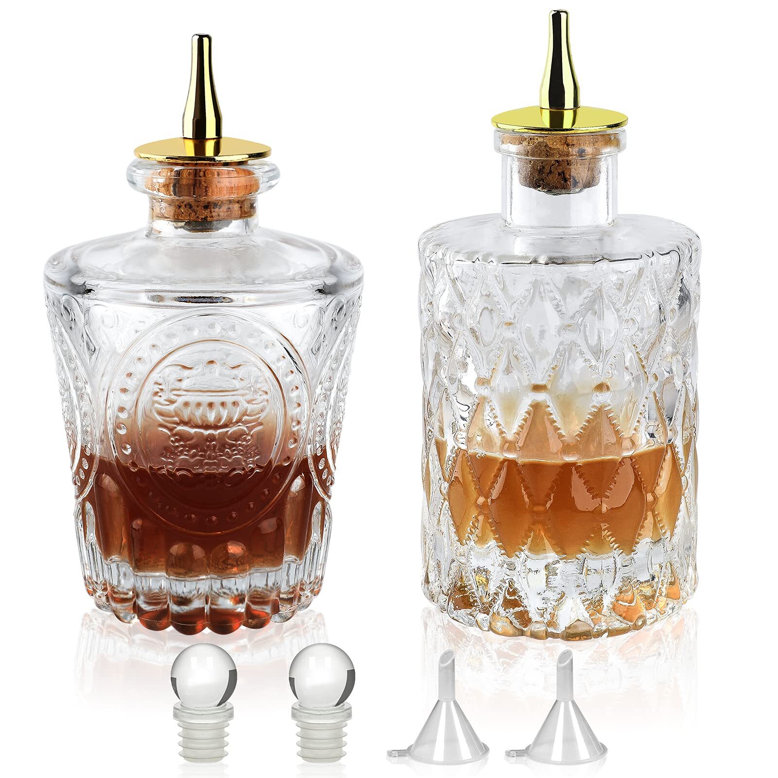 LINALL Bitters Bottle- Set of 2 Glass Dasher Bottle Decorative Bottles with Z...