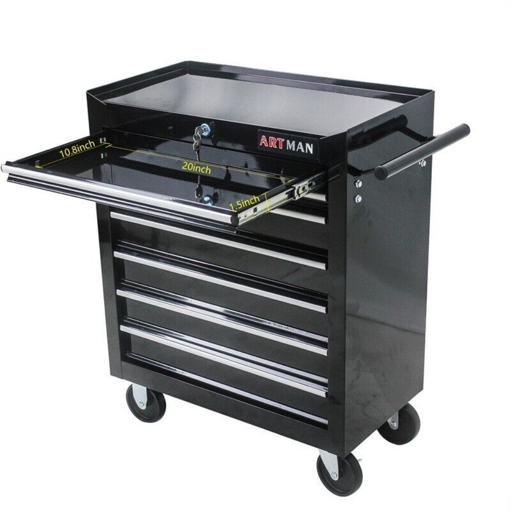 7 Drawers Rolling Tool Box Cart Tool Storage Cabinet Steel Lockable Tool Chest