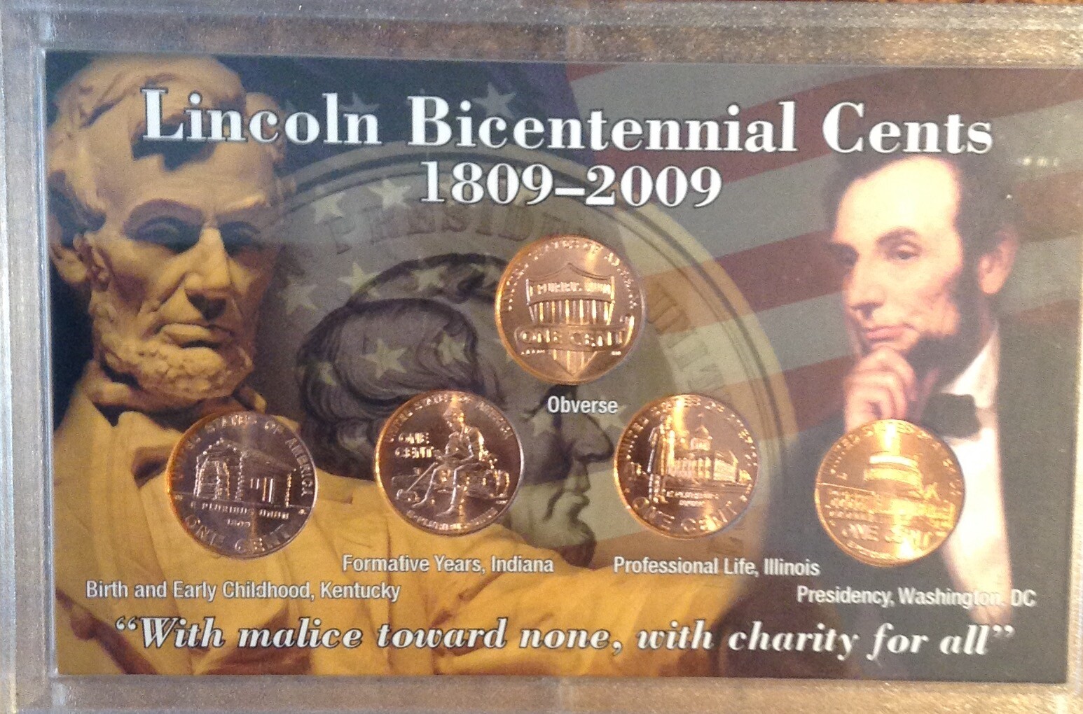 LINCOLN BICENTENNIAL CENTS (5 COINS) 1809-2009