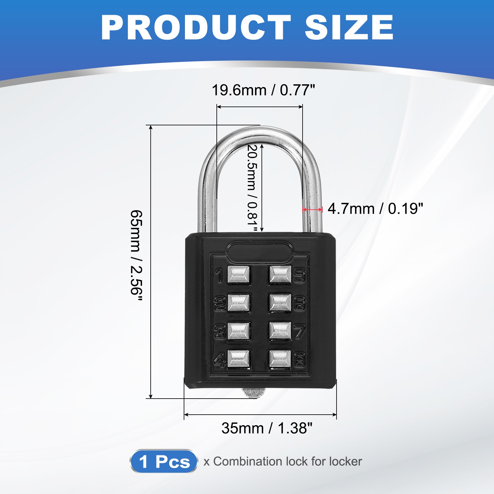 Push Button Combination Padlock 8-Digit 4-Position Lock Black