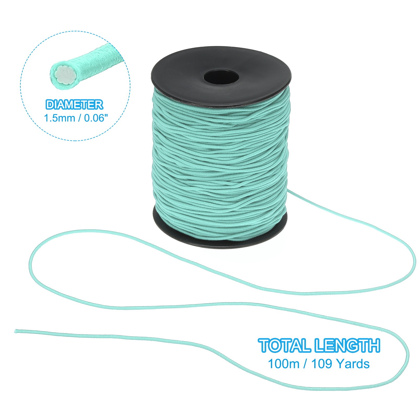 Elastic Cord, 1.5mm Stretchy Elastic String 100 Yards Grass Green